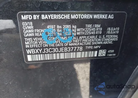 2018 BMW X2 Sdrive28I z USA, uszkodzony, nr VIN WBXYJ3C30JEB37778